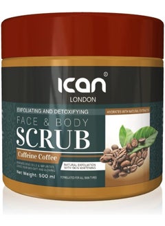 ICan London Coffee Face and Body Scrub with Caffeine, Exfoliating and Detoxifying, 500ml