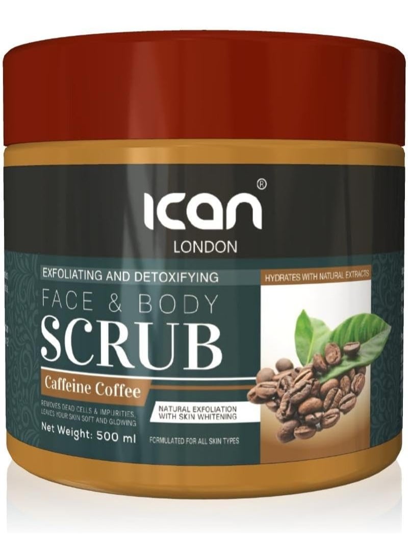 iCan London ICan London Coffee Face and Body Scrub with Caffeine, Exfoliating and Detoxifying, 500ml 