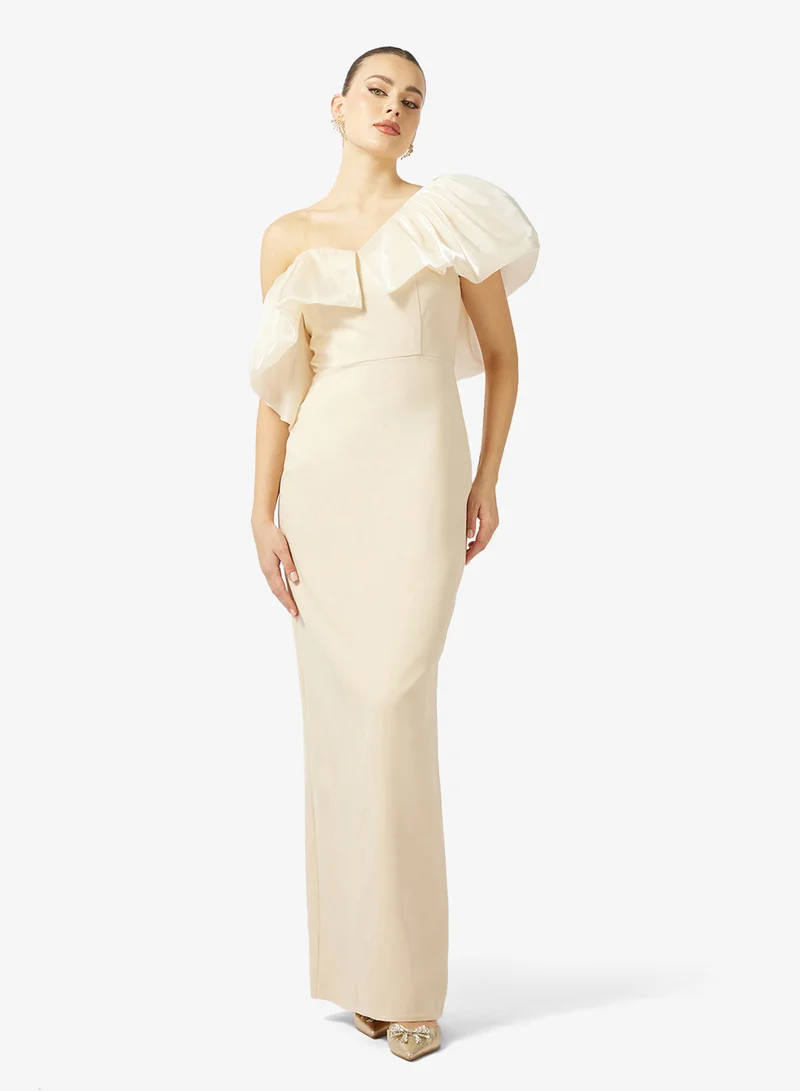 One Shoulder Ruffle Detail Evening Gown