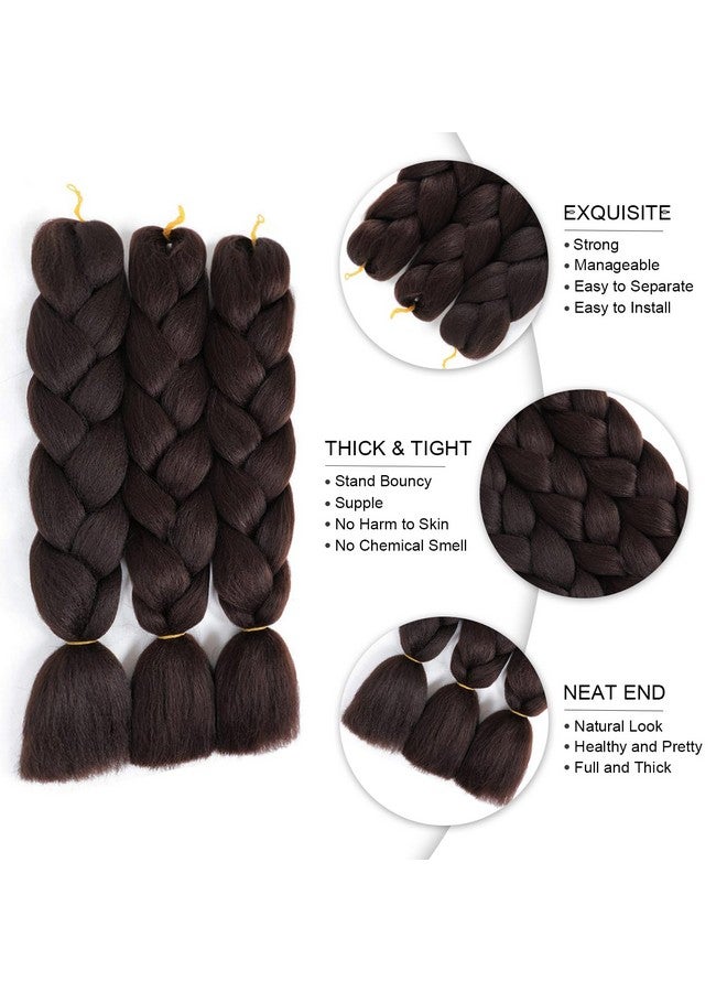 SuCoo Jumbo Braiding Hair Extensions High Temperature Fiber Crochet Twist Braids With Small Free Gifts 24inch 3pcs/lot(Dark Brown) - Image 2