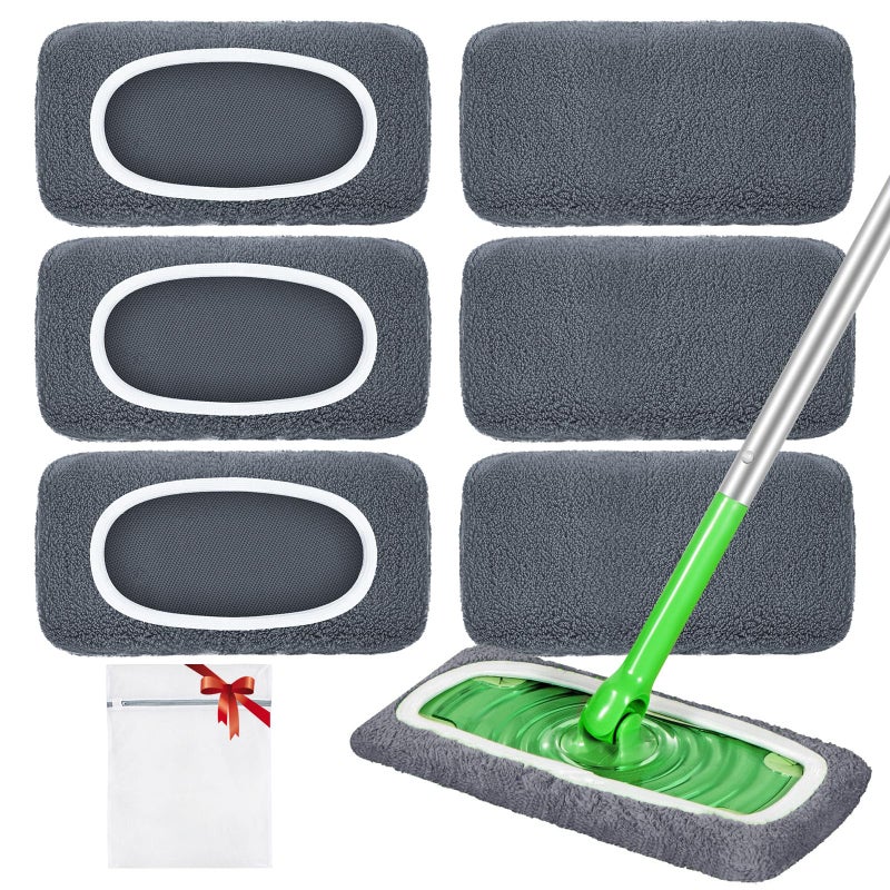 LOVECO Reusable Dry Sweeping Cloths Microfiber Wet Pads Refill Compatible with Swiffer Sweeper Mop, Machine Washable Sweeping Mop Pads for Use on All Sealed Floors - Stone, Hardwood, Laminate & Tile (6 Grey) - Image 1