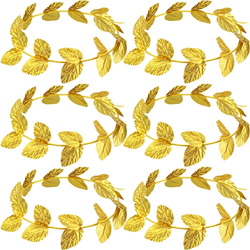 meekoo 6 Pieces Gold Laurel Crown Wreath Greek Leaf Headband Toga Party Roman Headpiece Goddess Costume for Women Men Halloween Emperor Headwear, Circlet 7.3 Inches in Diameter - Image 1