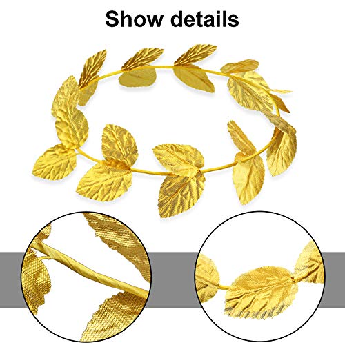 meekoo 6 Pieces Gold Laurel Crown Wreath Greek Leaf Headband Toga Party Roman Headpiece Goddess Costume for Women Men Halloween Emperor Headwear, Circlet 7.3 Inches in Diameter - Image 3