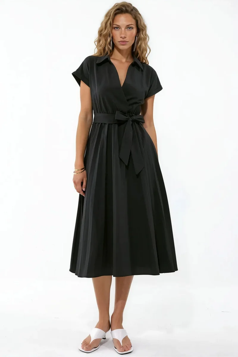 BUSEM Belted Wrap Midi Dress