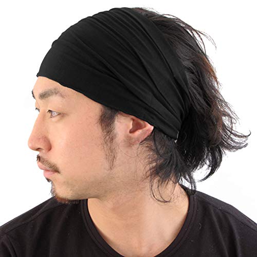 CHARM Black Japanese Bandana Headbands for Men and Women – Comfortable Head Bands with Elastic Secure Snug Fit Ideal Runners Fitness Sports Football Tennis Stylish Lightweight L - Image 1