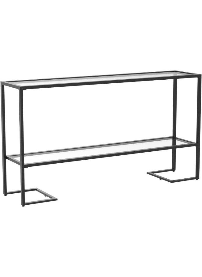 YINZUO - YINZUO Modern Narrow Console Table with Tempered Glass Top and Metal Frame – 2-Tier Entryway Table with Shelves for Living Room Frame Material 2 cm (Matt Black, Small) - Image 1