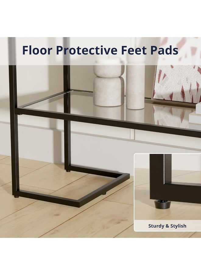 YINZUO - YINZUO Modern Narrow Console Table with Tempered Glass Top and Metal Frame – 2-Tier Entryway Table with Shelves for Living Room Frame Material 2 cm (Matt Black, Small) - Image 1
