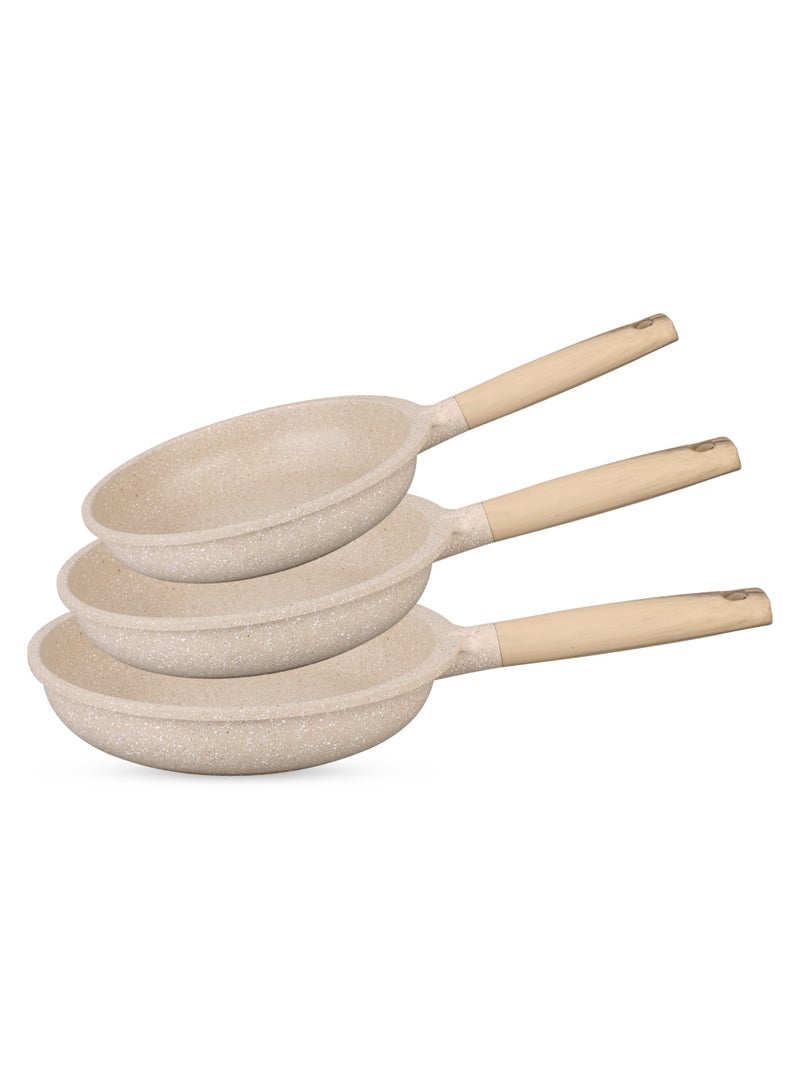 Life Smile Non-Stick Frying Pan Set 3PCS (20cm, 24cm, 28cm) Induction Base | Granite Coating | Even Heat Cooking | Bakelite Handle - Image 1