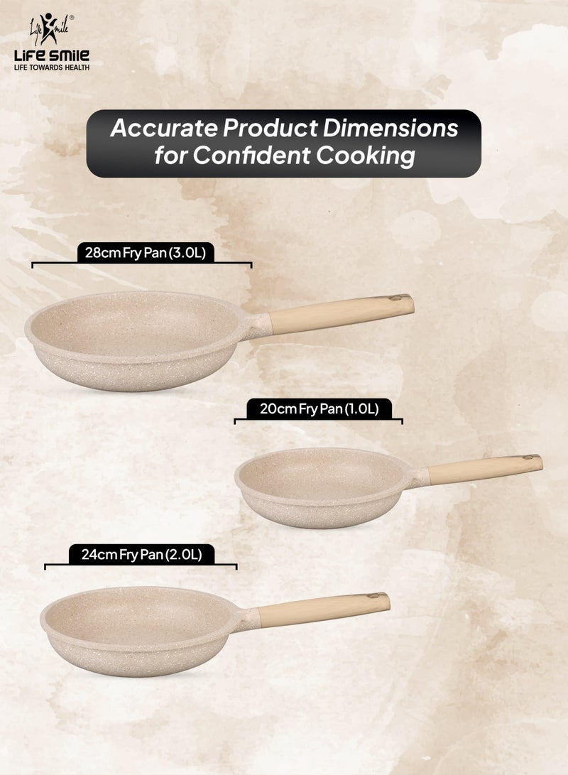 Life Smile Non-Stick Frying Pan Set 3PCS (20cm, 24cm, 28cm) Induction Base | Granite Coating | Even Heat Cooking | Bakelite Handle - Image 2