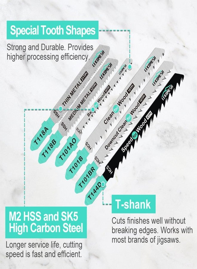 LEKOMESH 50 PCS Contractor Jigsaw Blades Set - Assorted T-Shank Jig Saw Blades for Wood, Plastic and Metal Cutting(T118A,T118B,T101AO,T101B,T101BR,T144D) - Image 4