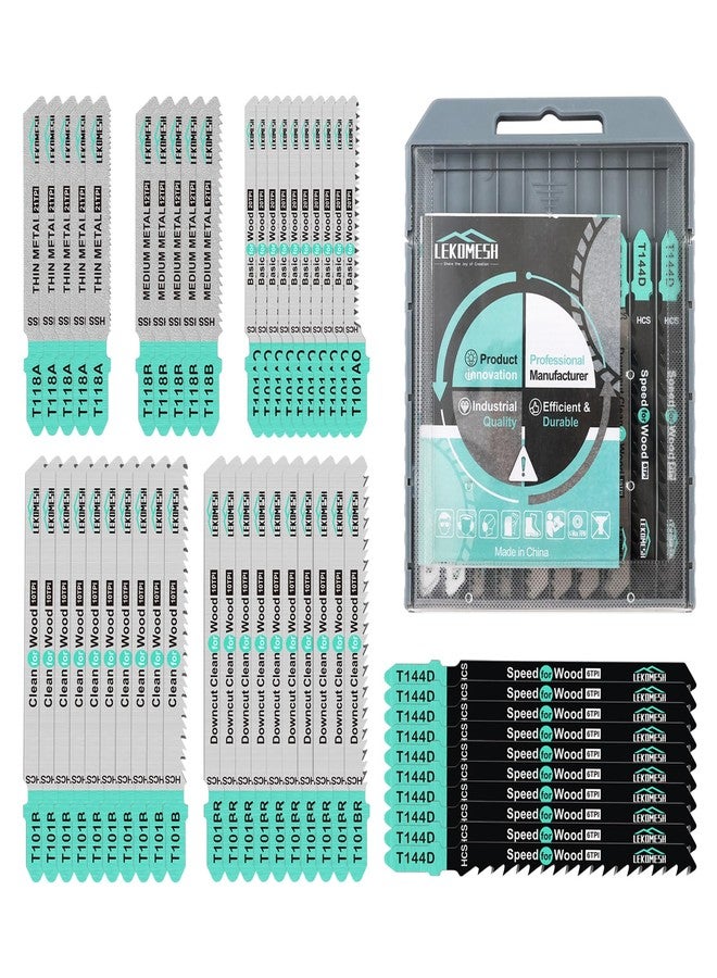 LEKOMESH 50 PCS Contractor Jigsaw Blades Set - Assorted T-Shank Jig Saw Blades for Wood, Plastic and Metal Cutting(T118A,T118B,T101AO,T101B,T101BR,T144D) - Image 1