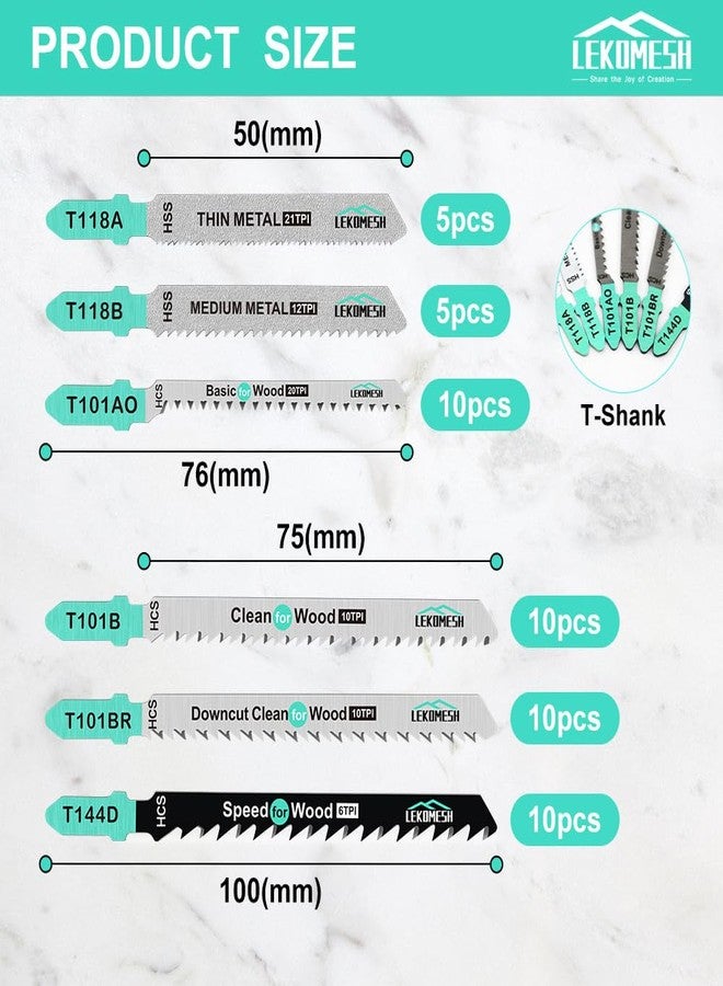 LEKOMESH 50 PCS Contractor Jigsaw Blades Set - Assorted T-Shank Jig Saw Blades for Wood, Plastic and Metal Cutting(T118A,T118B,T101AO,T101B,T101BR,T144D) - Image 2
