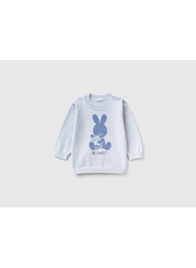 يونايتد كولورز أوف بينتيون Warm Cotton Sweater With Inlay