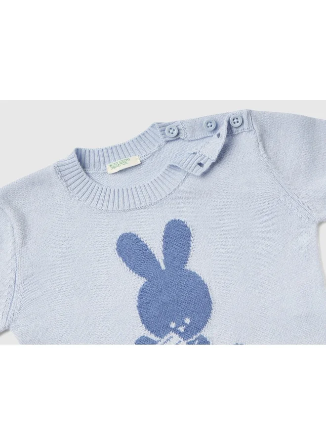 يونايتد كولورز أوف بينتيون Warm Cotton Sweater With Inlay