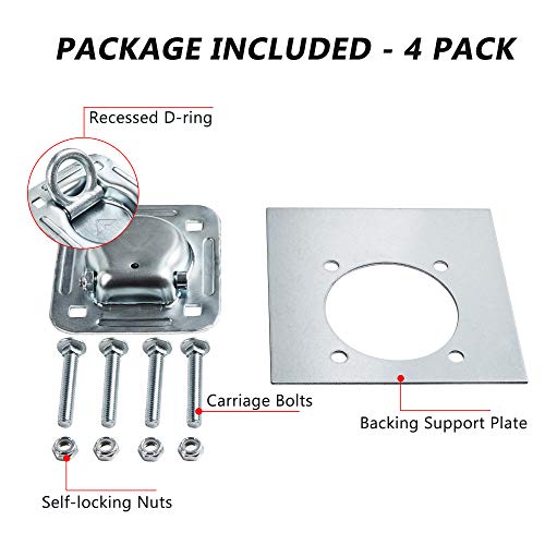 Lonffery 4 Pack Recessed D-Ring Tie Down Anchors (6,000 lb. Capacity), Heavy Duty Kit for Trailer or Deliveries - Image 2