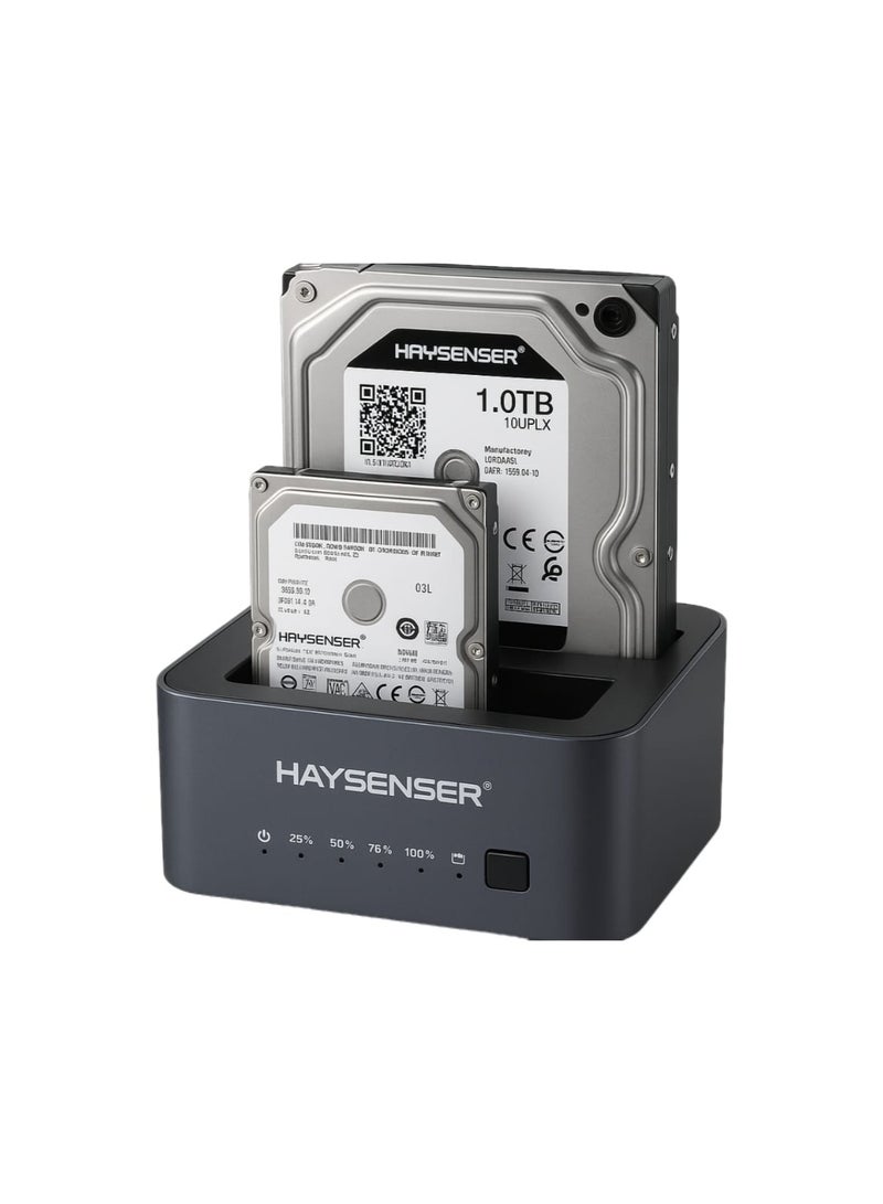 Haysenser Dual Bay HDD Dock USB-C 3.2 – 2.5/3.5” SATA SSD/HDD, 6Gbps, 20TB, Offline Clone - Image 1