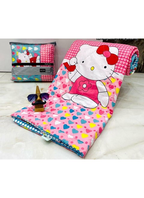 BLESS KRAFT Print Reversible Comforter Filled with Imported Fibre Glace Cotton Fabric Bed Comforter for Boys and Girls Kitty
