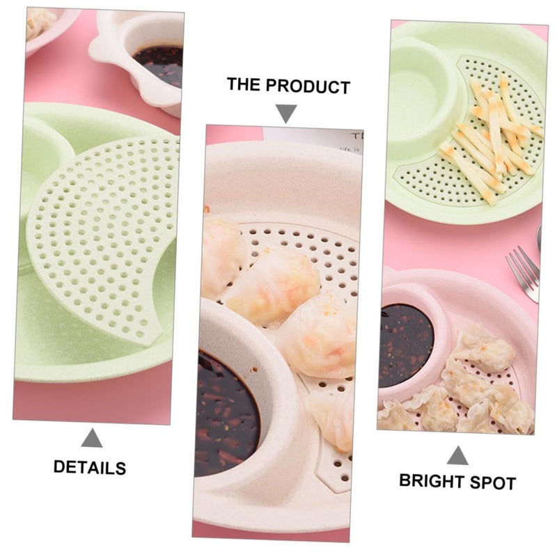 SUPVOX 3 Piece Dumpling Tray Set Wheat Straw Nordic Pink Beige Green - Image 4
