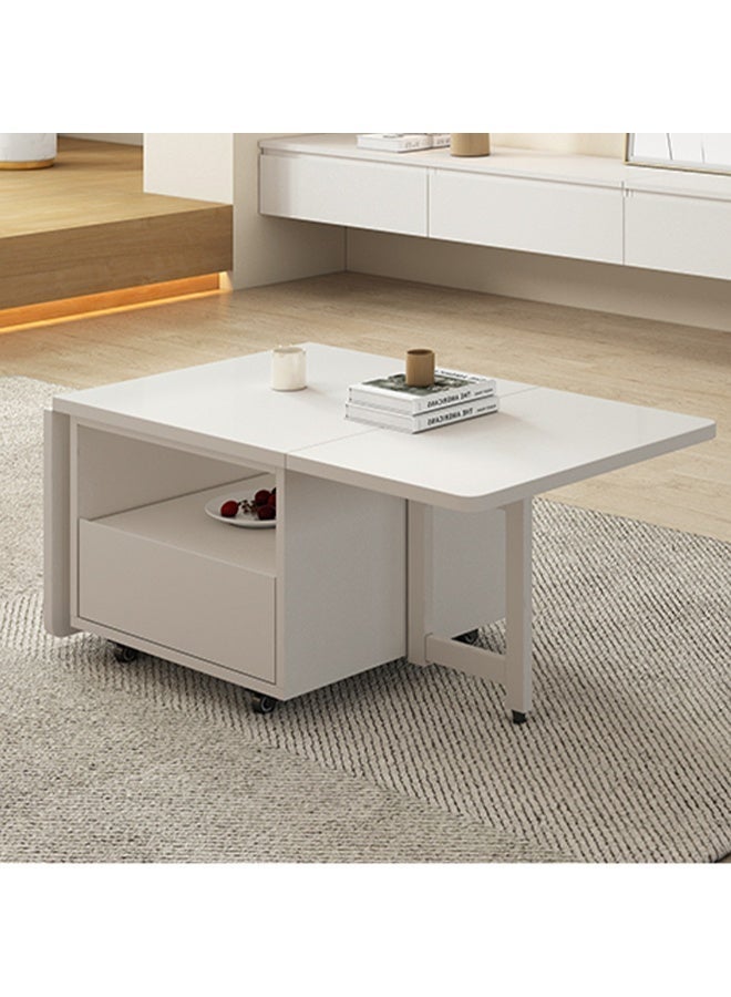 Eleva Home Extendable Coffee Table to Dining Table with Large Storage and Drawer, Foldable Multi-Functional Table for Living Room (White) - Image 2