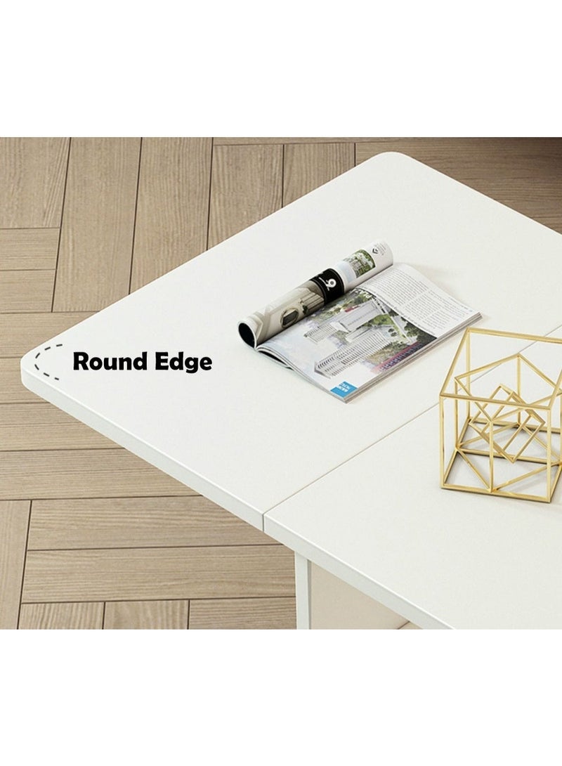 Eleva Home Extendable Coffee Table to Dining Table with Large Storage and Drawer, Foldable Multi-Functional Table for Living Room (White) - Image 4