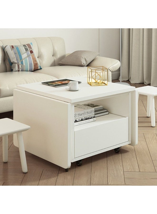Eleva Home Extendable Coffee Table to Dining Table with Large Storage and Drawer, Foldable Multi-Functional Table for Living Room (White) - Image 1