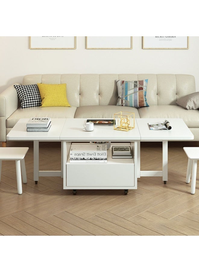 Eleva Home Extendable Coffee Table to Dining Table with Large Storage and Drawer, Foldable Multi-Functional Table for Living Room (White) - Image 3
