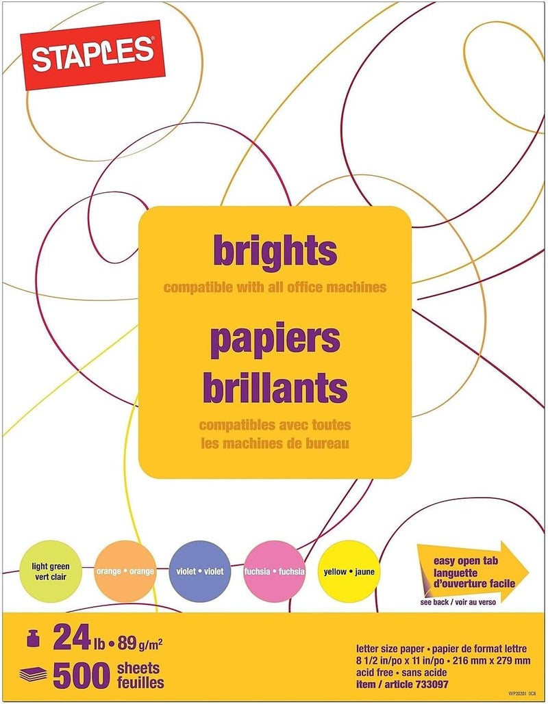 Staples Brights 24 Lb. Colored Paper Neon Assorted 500/Ream - Image 3
