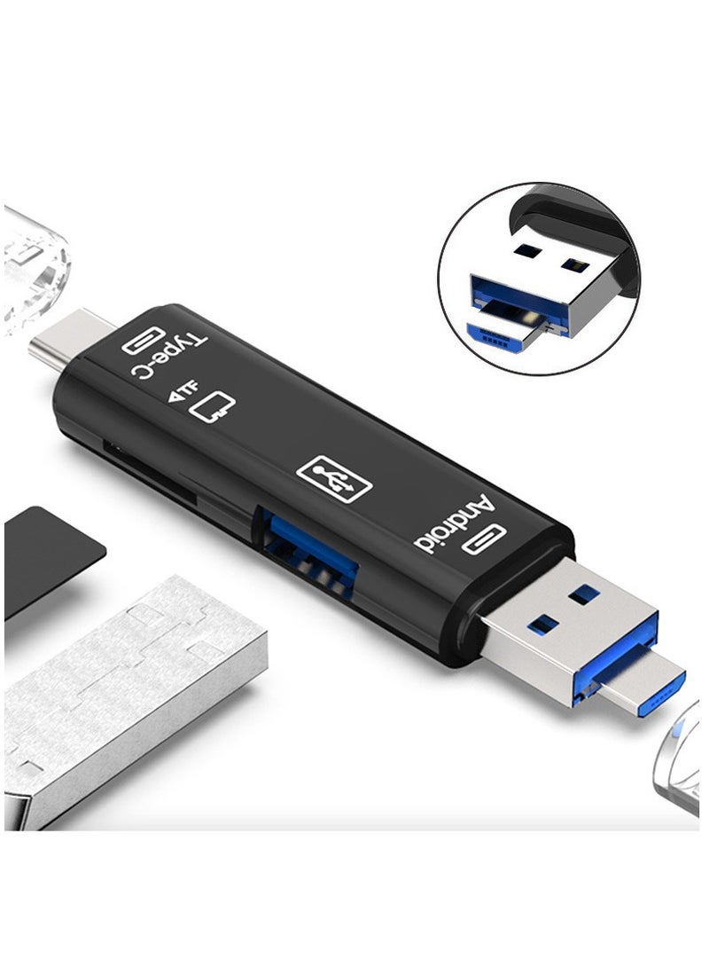 فلوينغ قارئ بطاقات Micro SD، 5 في 1 قارئ بطاقات ذاكرة فلاش USB 2 Type-C محول متعدد الوظائف لأجهزة الكمبيوتر المحمولة التي تعمل بنظام Windows وMacBook Nexus الجديد والمزيد - Image 1