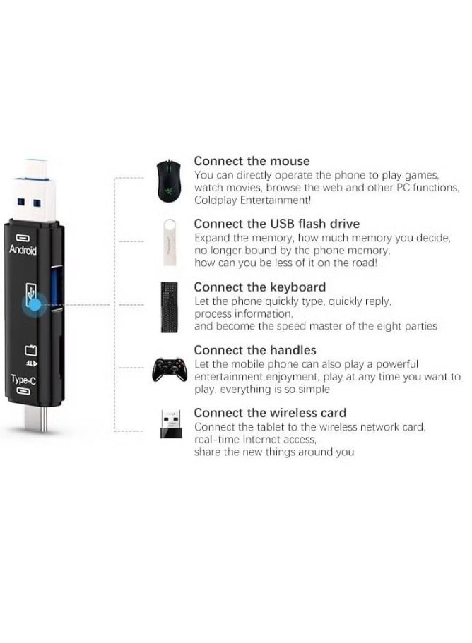 فلوينغ قارئ بطاقات Micro SD، 5 في 1 قارئ بطاقات ذاكرة فلاش USB 2 Type-C محول متعدد الوظائف لأجهزة الكمبيوتر المحمولة التي تعمل بنظام Windows وMacBook Nexus الجديد والمزيد - Image 5