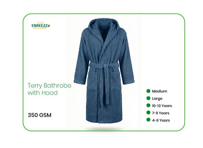 روب حمام فاخر من القطن تيري مع غطاء للرأس - روب فائق النعومة والامتصاص بوزن 350 جرامًا للمتر المربع