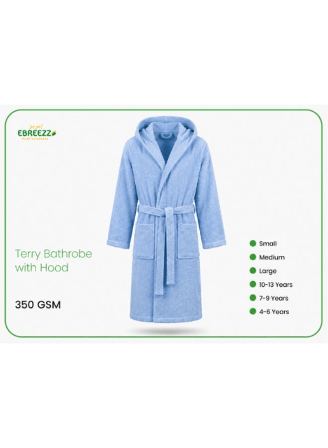 EBREEZZ Premium Terry Cotton Bathrobe with Hood – 350 GSM Ultra Soft Absorbent Robe - Image 1