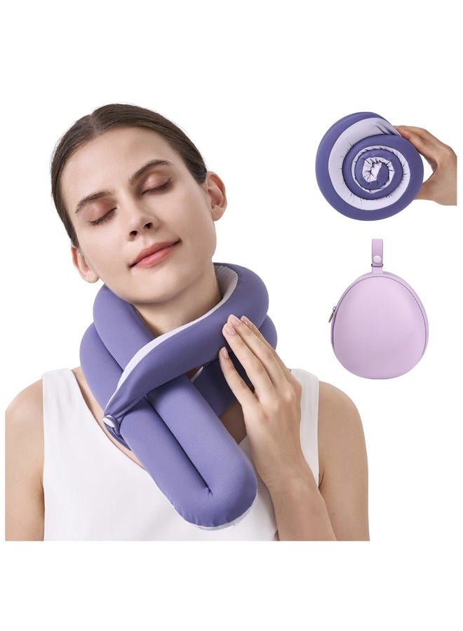 KPNEOL وسادة سفر، وسادة عنق – وسادة ميموري فوم مريحة للطائرة، قابلة للتعديل وخفيفة الوزن للغاية مع قماش مزدوج الجوانب للاستخدام في الرحلات والسيارة والمكتب (بنفسجي) - Image 1