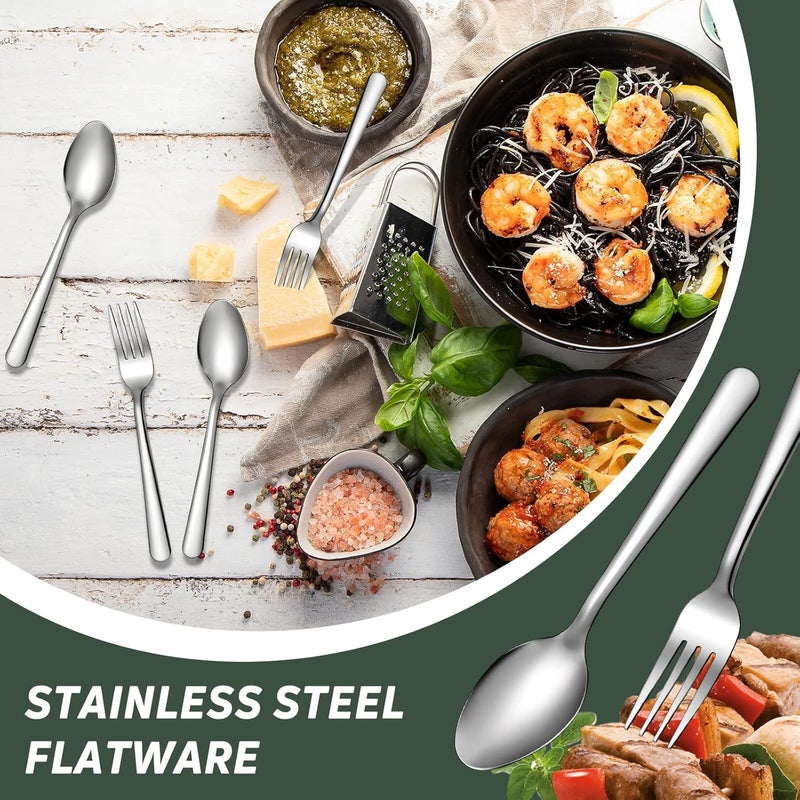 BBTO 100 Pcs Forks and Spoons Silverware Set Bulk Stainless Steel Flatware Cutlery Set 6.7'' Kitchen Utensils for Home Restaurant 50 Dinner Fork, 50 Teaspoon, Mirror Polished, Dishwasher Safe - Image 3