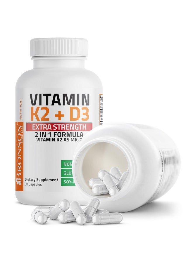Bronson Vitamin K2 (MK7) with D3 Extra Strength Supplement Bone Health Non-GMO Formula 10,000 IU & 120 mcg MK-7 Easy to Swallow D K, 60 Capsules