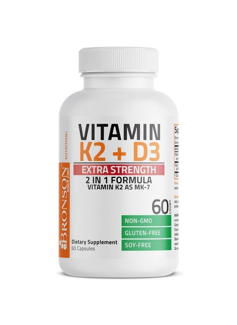 Bronson Vitamin K2 (MK7) with D3 Extra Strength Supplement Bone Health Non-GMO Formula 10,000 IU & 120 mcg MK-7 Easy to Swallow D K, 60 Capsules