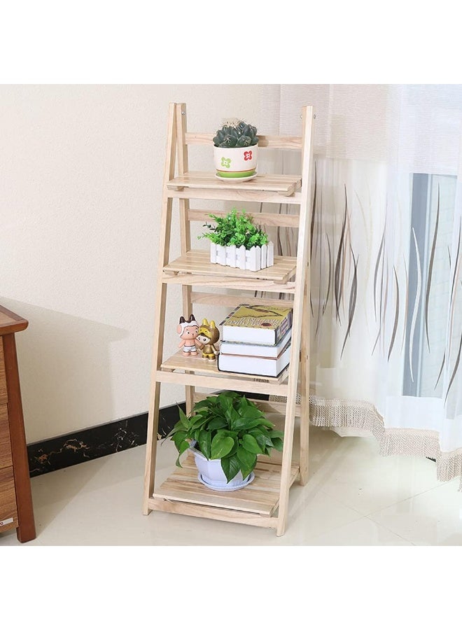 لينجوي حامل زهور خشبي قابل للطي بأربع طبقات، رائع لعرض النباتات المحفوظة في الأصص، ورفوف الكتب، ورفوف الزهور، والديكور الداخلي/الخارجي للمنزل - Image 3