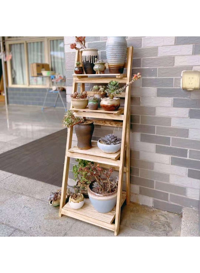 لينجوي حامل زهور خشبي قابل للطي بأربع طبقات، رائع لعرض النباتات المحفوظة في الأصص، ورفوف الكتب، ورفوف الزهور، والديكور الداخلي/الخارجي للمنزل - Image 2
