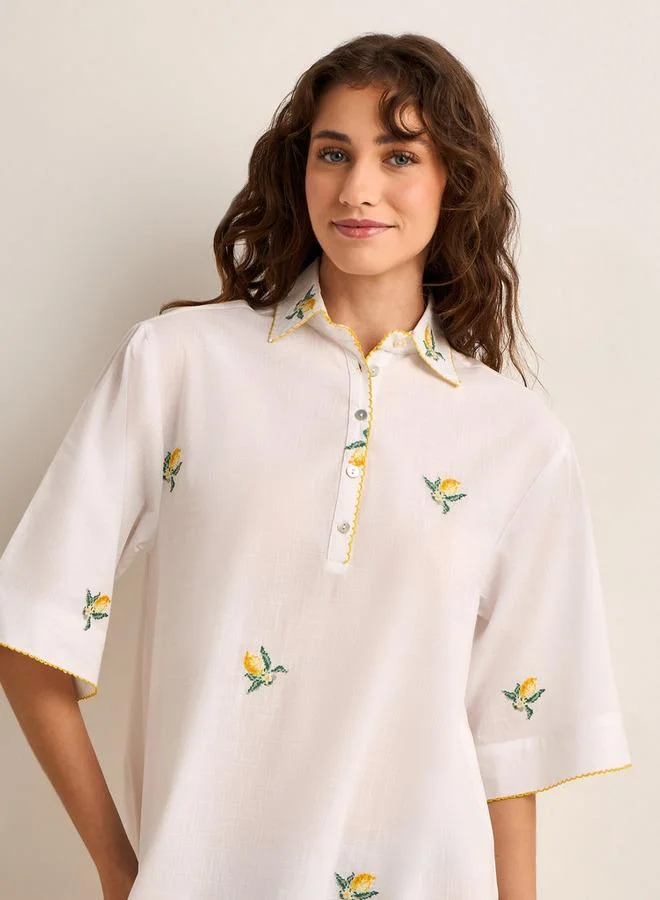 سبلاش فيڤ Midi Night Dress Short Sleeves Embroidered Viscose