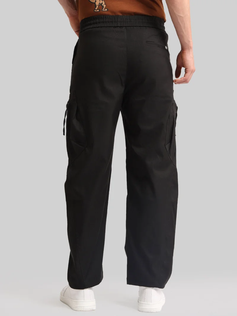 Maniac  Maniac Mens Cross Pocket Black Cotton Blend Baggy Cargo Pant for Men | Best Price UAE