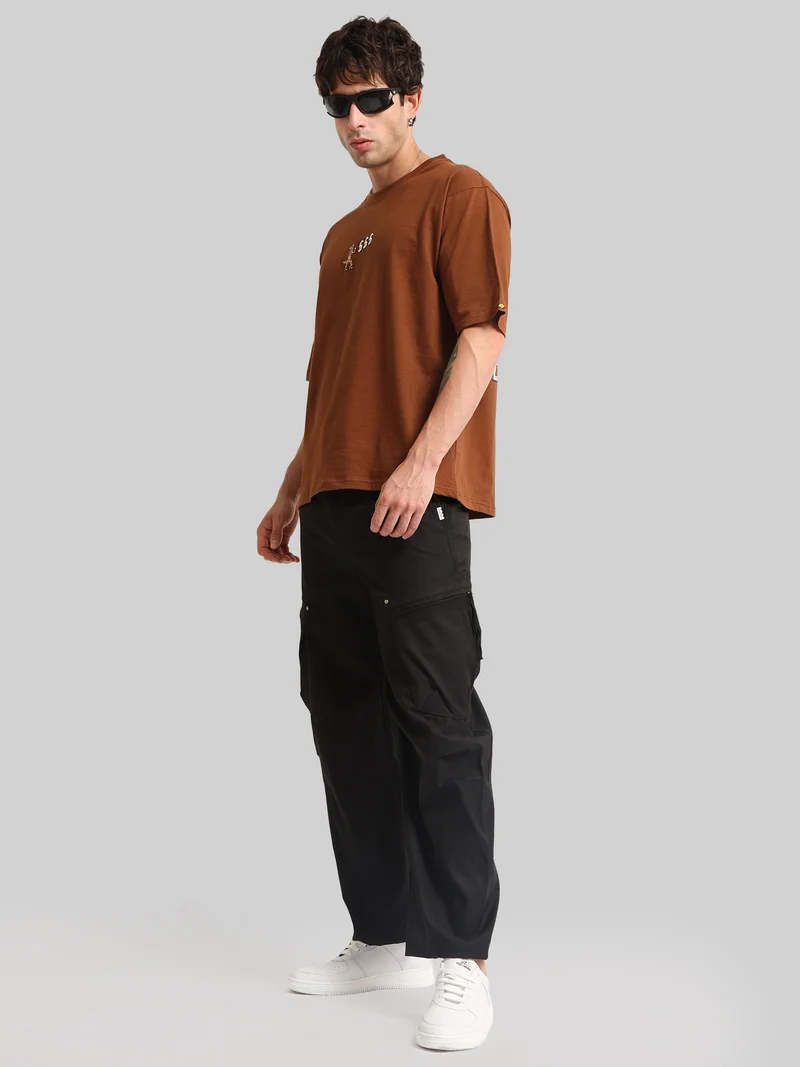 Maniac  Maniac Mens Cross Pocket Black Cotton Blend Baggy Cargo Pant for Men | Best Price UAE
