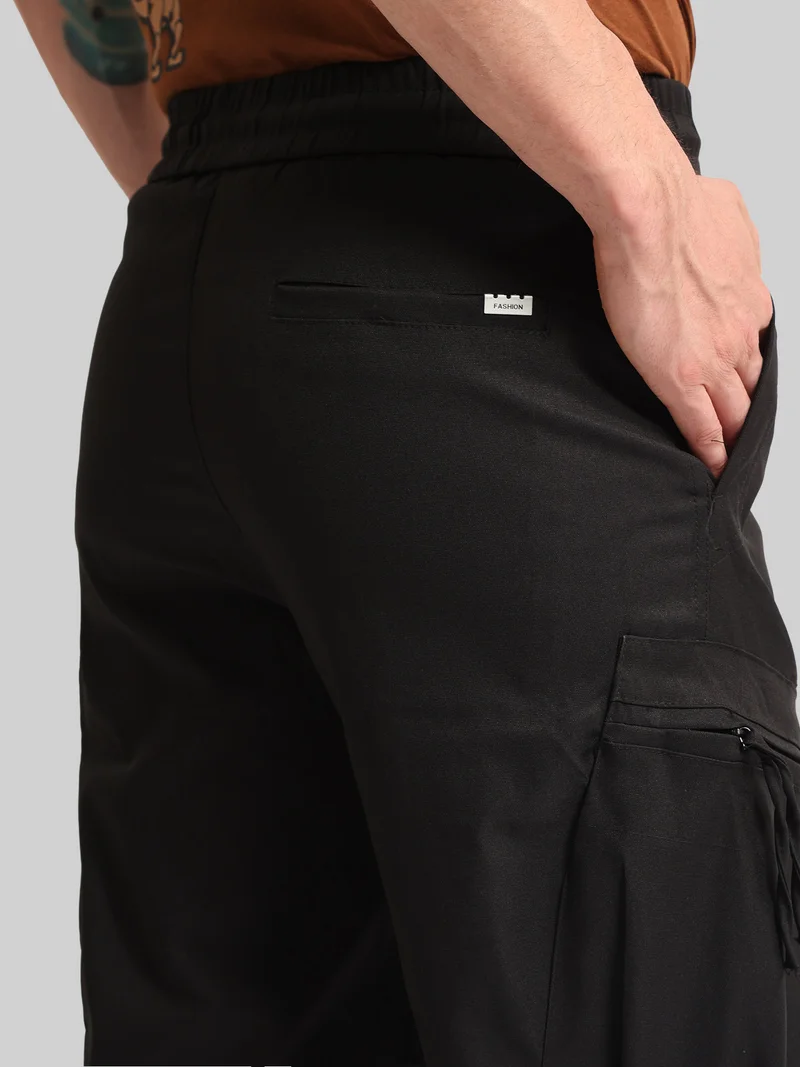 Maniac  Maniac Mens Cross Pocket Black Cotton Blend Baggy Cargo Pant for Men | Best Price UAE