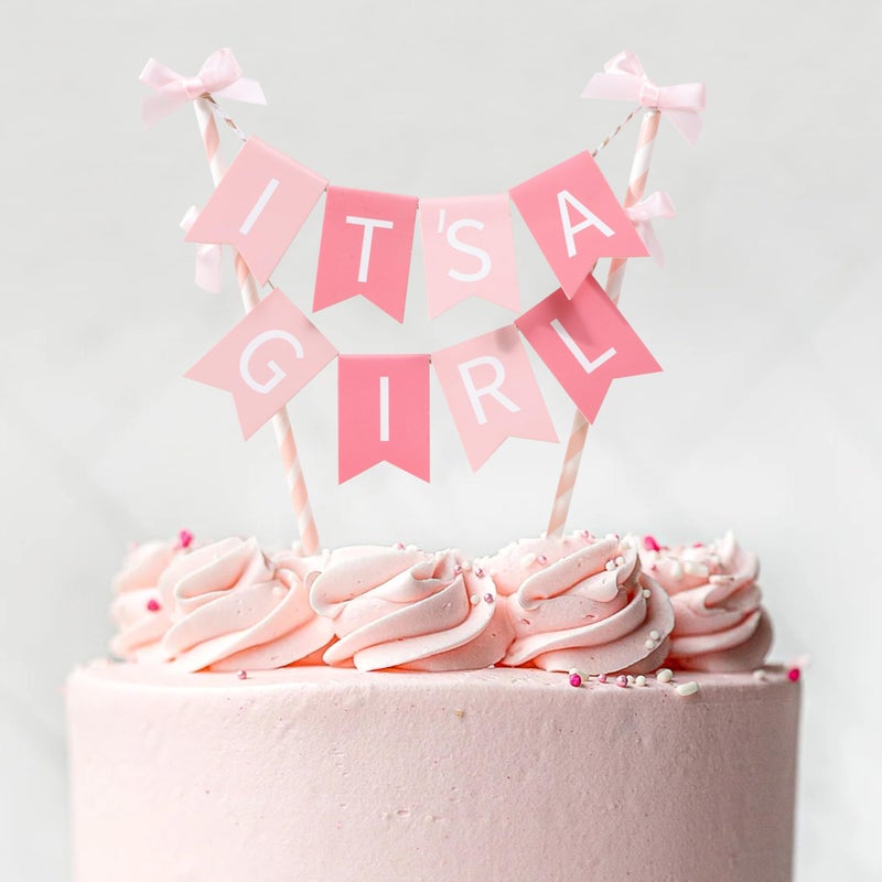 Agkvw It Is a Girl Cake Topper - Gender Reveal Party Decoration, Pink Itâ€™ s a Girl Paper Straw CakeTopper, Baby Shower Cake Topper, BabyGirl Baby Shower Decor - Image 1