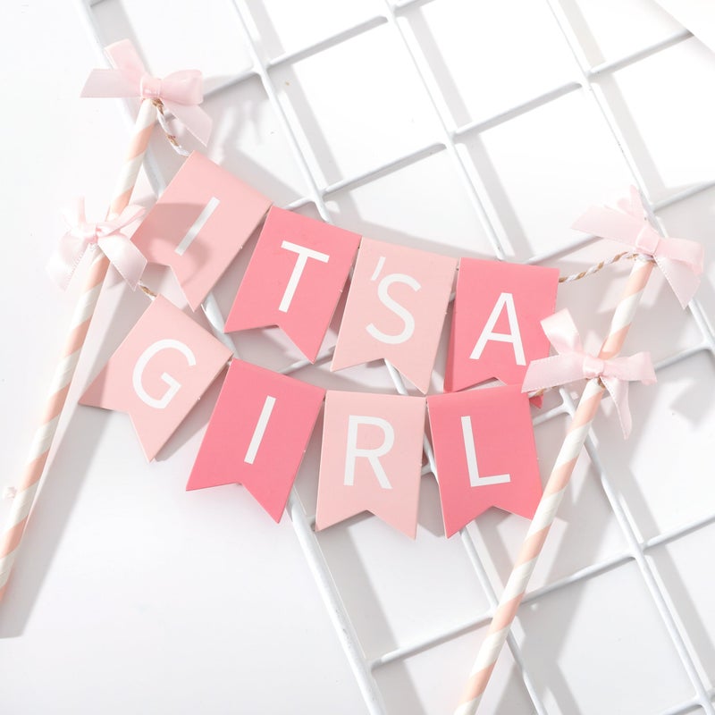 Agkvw It Is a Girl Cake Topper - Gender Reveal Party Decoration, Pink Itâ€™ s a Girl Paper Straw CakeTopper, Baby Shower Cake Topper, BabyGirl Baby Shower Decor - Image 5