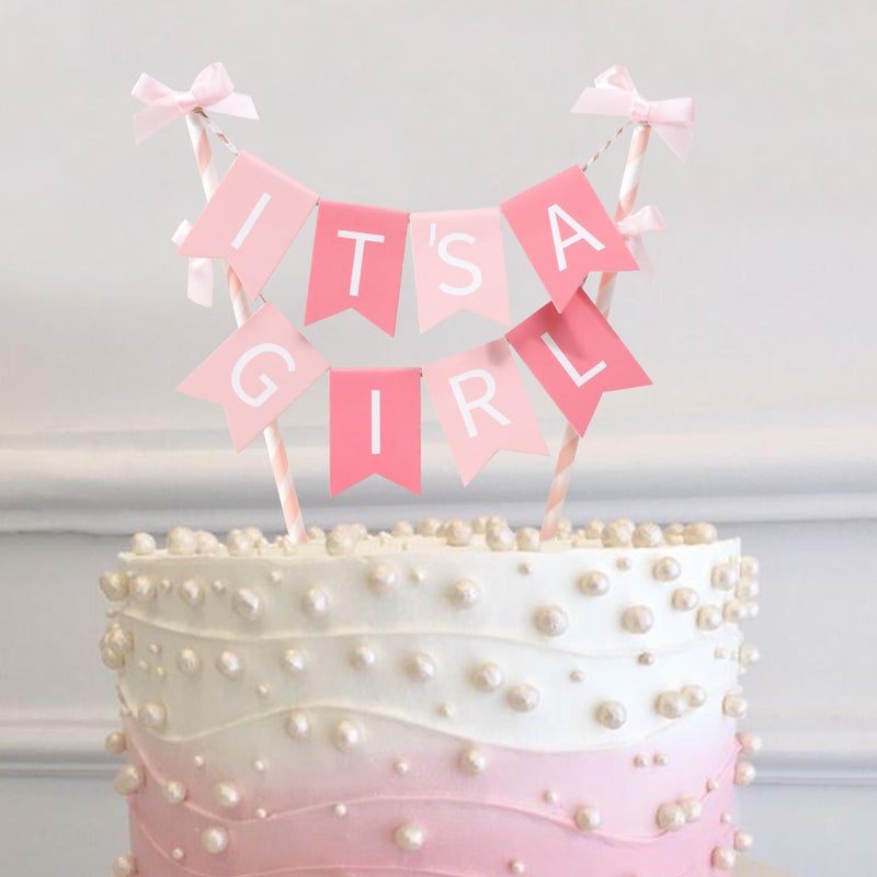 Agkvw It Is a Girl Cake Topper - Gender Reveal Party Decoration, Pink Itâ€™ s a Girl Paper Straw CakeTopper, Baby Shower Cake Topper, BabyGirl Baby Shower Decor - Image 3