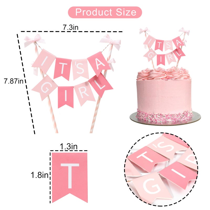 Agkvw It Is a Girl Cake Topper - Gender Reveal Party Decoration, Pink Itâ€™ s a Girl Paper Straw CakeTopper, Baby Shower Cake Topper, BabyGirl Baby Shower Decor - Image 2