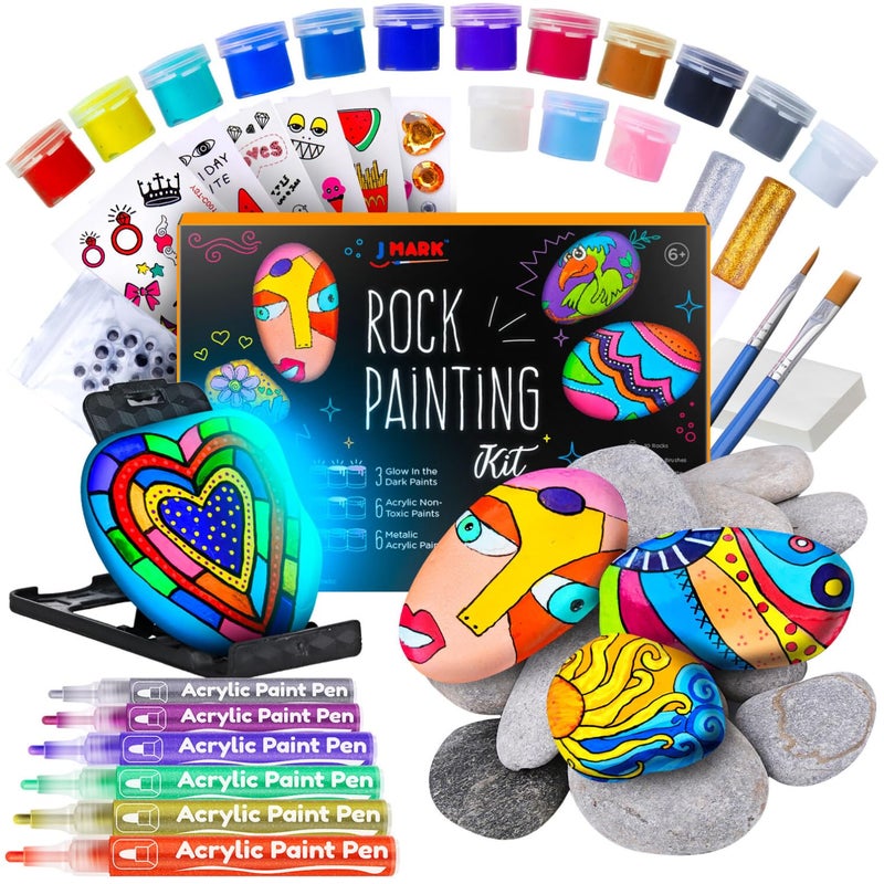 J MARK Premium Rock Painting Kit - Acrylic Paint Pens for Rock Painting, Glow in The Dark and More - Image 1