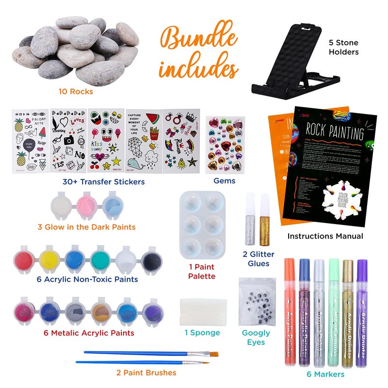J MARK Premium Rock Painting Kit - Acrylic Paint Pens for Rock Painting, Glow in The Dark and More - Image 2