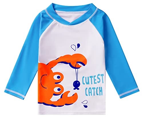 SGMWVB Toddlers and Baby Boys' 3-Piece Swimsuit Trunk Rashguard Set and Sun Hat Swimwear Bathing Suit Sunsuit Swim Shirt UPF 50+ Crab 6-9 Months - Image 2