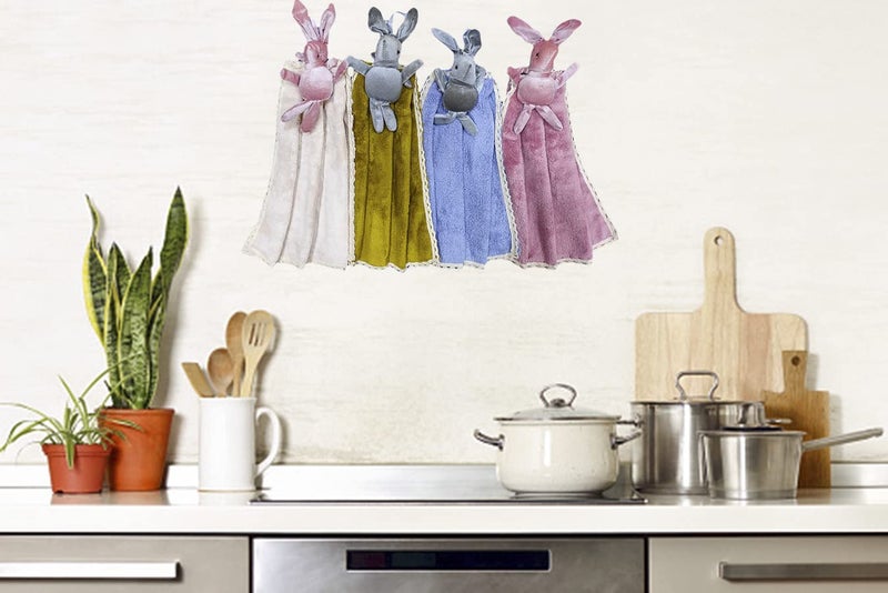 VRT Hand Towels, Cute Cartoon (Rabbit) Kitchen Hanging, with Loops, Bathroom, Quick Dry Hand Bath Towel, Soft Absorbent Microfiber Multicolor (Pack of 3) - Image 2