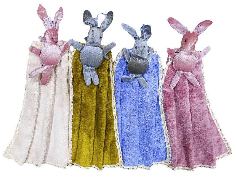 VRT Hand Towels, Cute Cartoon (Rabbit) Kitchen Hanging, with Loops, Bathroom, Quick Dry Hand Bath Towel, Soft Absorbent Microfiber Multicolor (Pack of 3) - Image 1